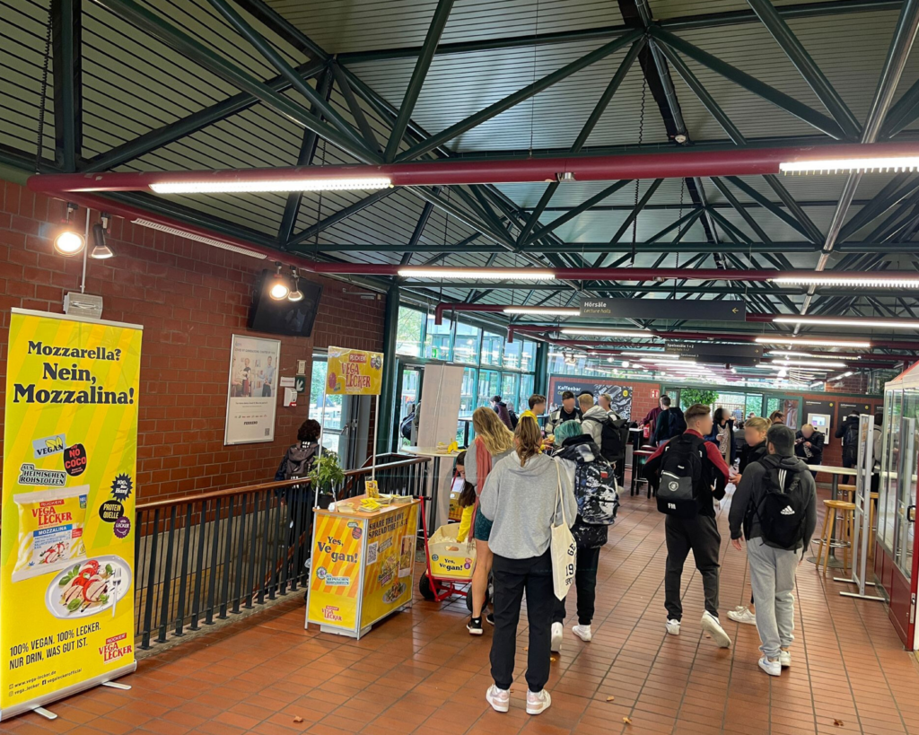 Indoor promotion stand of Molkerei Rücker product distribution in Cologne 