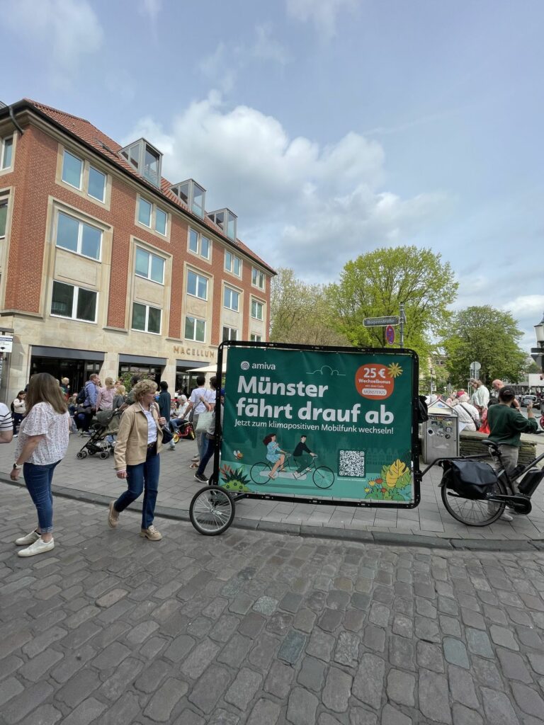 Bike advertising in Münster stands out even in the biggest hustle and bustle