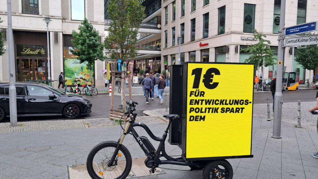 Bike advertising with our LED bike in the city center of Berlin