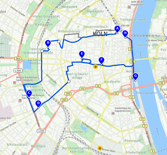 Example route for successful bike advertising in Cologne