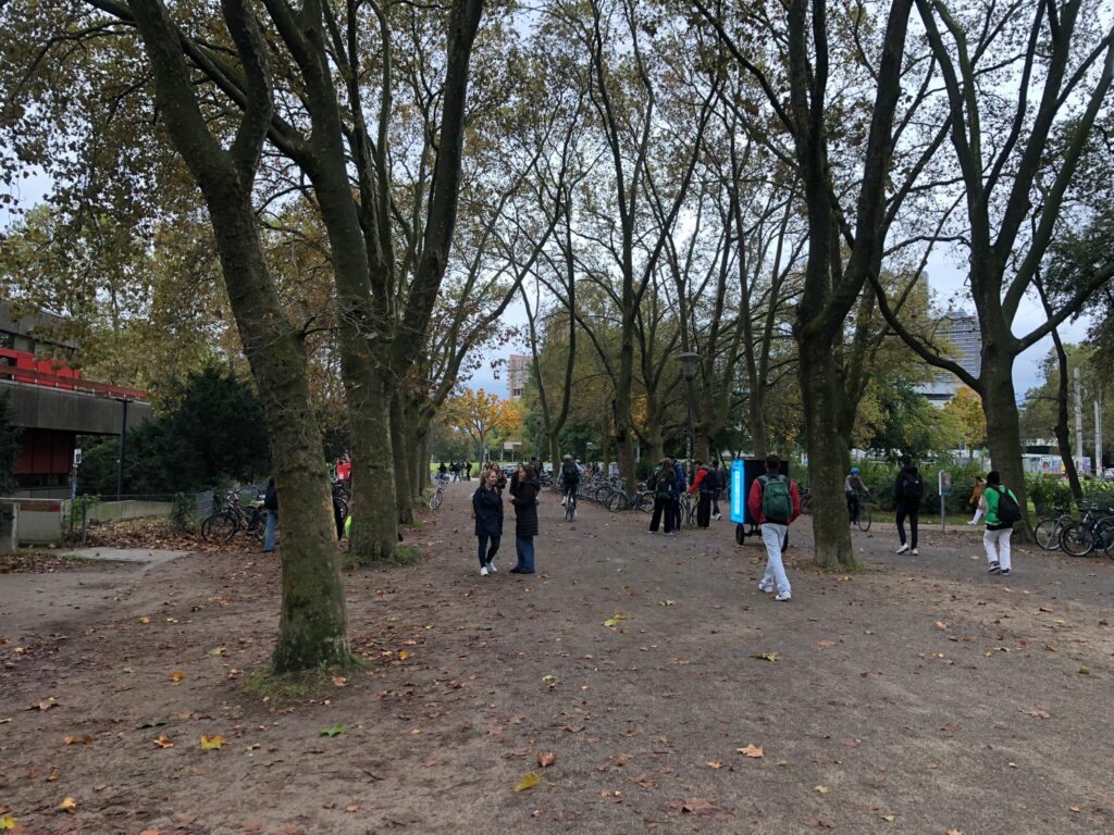 Fahrradwerbung in Köln in belebten Parks